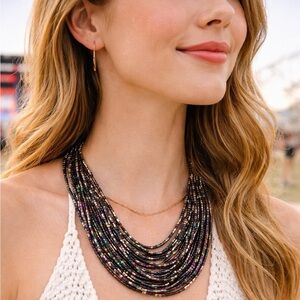 Boho Multi-Strand Iridescent Beaded Necklace